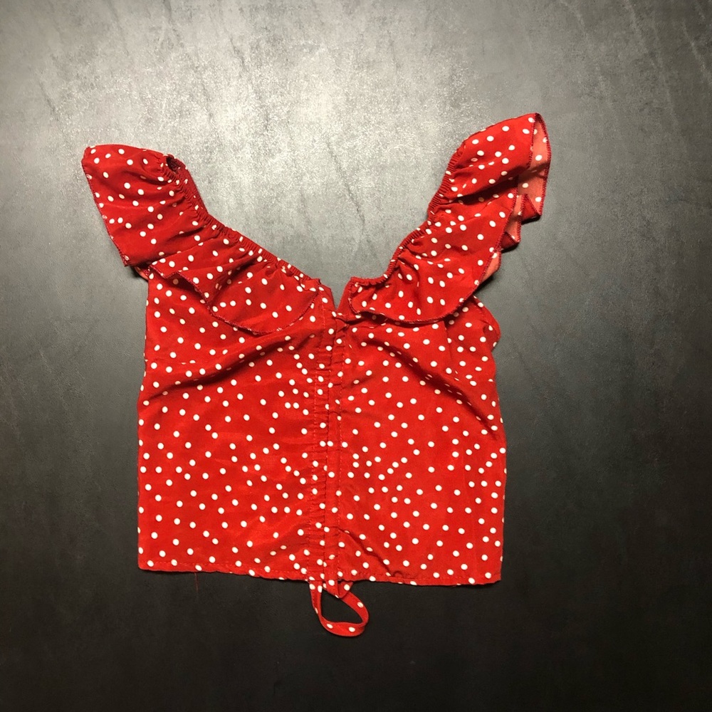 Red❤️polka dot off the shoulder crop top